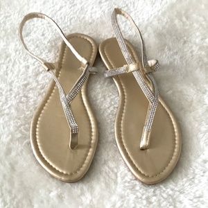 Rhinestone and gold flat sandal